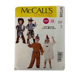 McCalls M7226 Childs Costume Sewing Pattern Cowboy Native American Size 3-4 2015